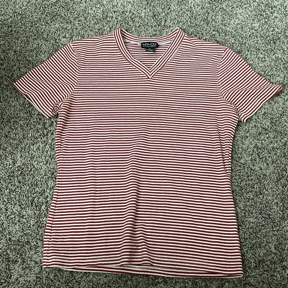 New York and Company striped red and white tee shirt